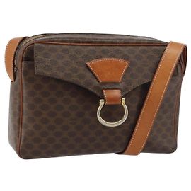 Céline CELINE Macadam Canvas Shoulder Bag PVC Leather Brown Gold Auth mr1695 Brown Golden