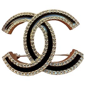 Chanel CC Logo Brooch Black Gold hardware