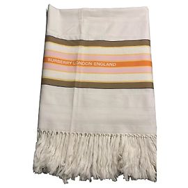 Toalla de Playa Burberry de Algodón a Rayas Castaño Rosa Blanco Naranja Amarillo