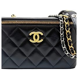 CHANEL Matelassé Vanity Chain Shoulder Bag Black