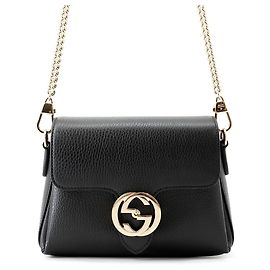 Bolsa de Ombro Gucci com Corrente em Couro Preto Preto