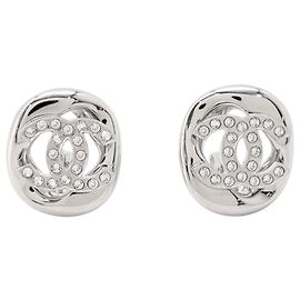 Chanel Rhinestone Clip Earrings Silvery