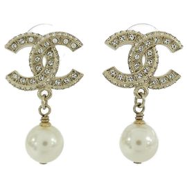 Chanel 86506 Gold and White Stud Earrings White Golden