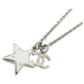 Collier Chanel ABI070 Argent et Blanc Argenté Blanc