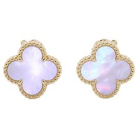 Brincos de pressão Van Cleef & Arpels Alhambra Branco Dourado