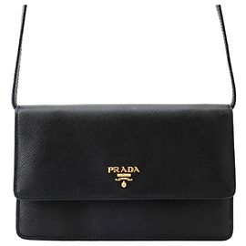 Prada Saffiano Leather Shoulder Wallet Black