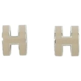 Hermès Boucles d'oreilles Hermes Pop H MINI 608002FP Argenté Beige
