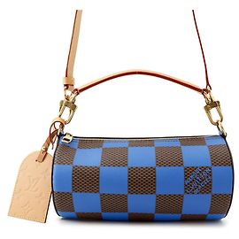 Sac à épaule Louis Vuitton Damier Pop Soft Polochon Bleu Damier ebène