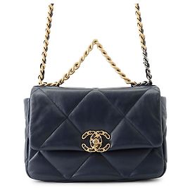 Bolso de hombro con cadena Chanel CHANEL19 Azul marino