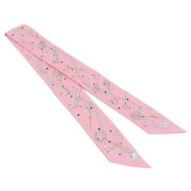 Hermès Pañuelo Twilly Hermes LES CLES A POIS Rosa Multicolor Beige