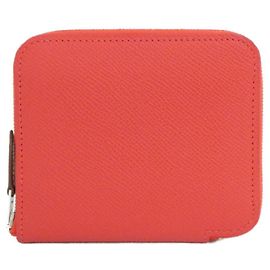 Hermès Portefeuille compact en soie Hermes COEUR ET RUBANS Rouge