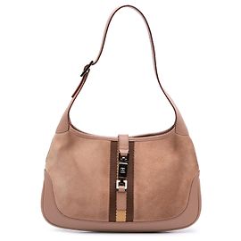 Borsa a tracolla Gucci Jackie in camoscio marrone con Web Marrone Carne