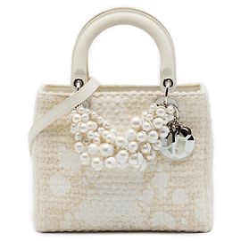 Autre Marque Dior Brown Medium Tweed Pearl Lady Dior Castaño Beige