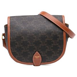 Céline Celine Brown Medium Triomphe Coated Canvas Folco Crossbody Marron Marron foncé
