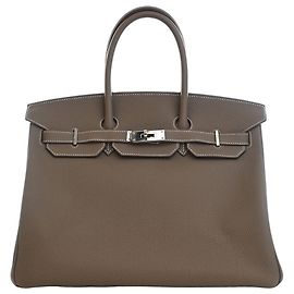 Hermès Brown Clemence Birkin Retourne 35 Marrom Taupe