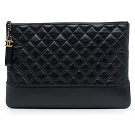 Chanel Black Large Aged Calfskin Gabrielle O Case Clutch Black