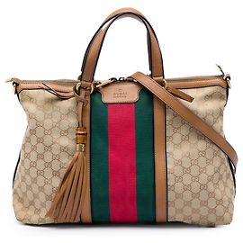 Gucci Beige Medium GG Canvas Web Rania Top Handle Bag Beige