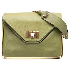 Bolsa de Ombro Sally Chloé em Couro Granulado Verde Medium Verde Verde oliva