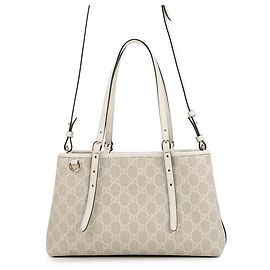 Gucci Medium Leather Tote Bag White Beige