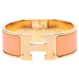 Hermès Bracelet Jonc Hermes Clic Clac PM en Émail Rose Doré