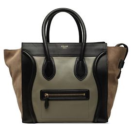 Céline Sac à main Celine Luggage Medium Shopper Noir Beige Vert Kaki