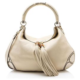 Bolsa Satchel Indy Large em couro Guccissima e bambu Gucci Marrom Bege