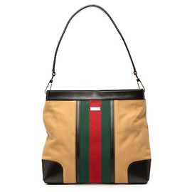 Gucci Sherry Line Handbag Beige Dark brown