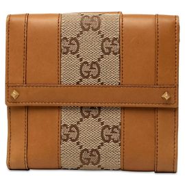 Portefeuille bi-fold Gucci en toile GG Marron Beige