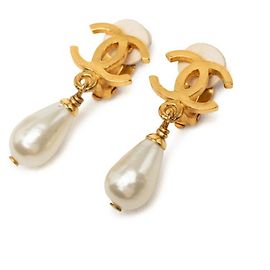 Brincos de pressão vintage Chanel Coco Mark Dourado
