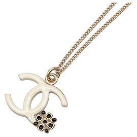 Chanel Coco Mark Chain Pendant Necklace Silvery White