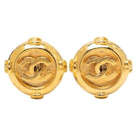 Orecchini a clip rotondi vintage Chanel Coco Mark D'oro