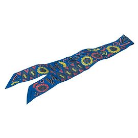 Hermès Lenço de seda Hermes Twilly Kelly en Perles Azul Multicor