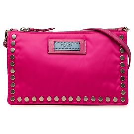 Bolsa de Ombro Prada Etiquette com Tachas Rosa