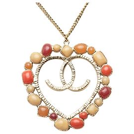 Collier long Chanel Coco Mark motif cœur Multicolore Doré