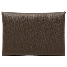 Hermès Portamonete Hermes Calvi Duo in pelle Epsom Marrone