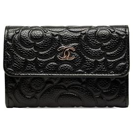 Chanel Coco Mark Camellia Business Card Case Black