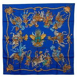 Hermès Hermes Carre 90 LES FETES DU ROI SOLEIL Schal Blau Mehrfarben