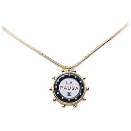 Collar con colgante de espejo Chanel Coco Mark LA PAUSA Dorado Azul marino