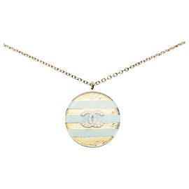 Colar Chanel Coco Mark Icon Border Azul Dourado