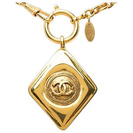 Colar com pingente Chanel Coco Mark Rhombus Rogue com corrente Dourado