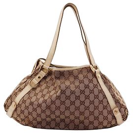 Gucci Monogram Canvas Shoulder Bag Brown Beige