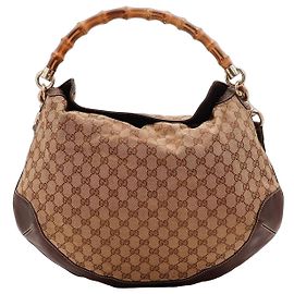 Bolsa Hobo Gucci Monogram com alça de bambu Marrom Monograma