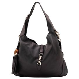Bolsa Hobo Gucci em couro preto com tassel de bambu Preto