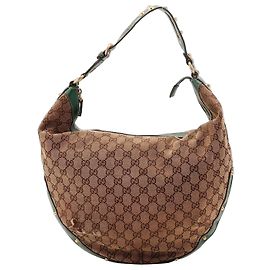 Bolsa Hobo Gucci em tela monograma com acabamento em couro verde Marrom Verde