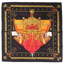 Hermès Foulard di seta Hermes Carre 90 Queen's Coronation Nero Rosso Giallo