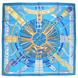 Hermès Hermes Carre 90 Ceintures et Liens foulard di seta Blu Arancione