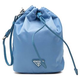 Prada Tessuto Triangle Logo Plate Handbag Pouch Blue