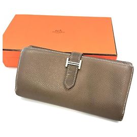 Hermès Hermes Veau Epsom Etoupe Bearn Soufflé Long Wallet Beige Taupe