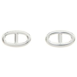 Hermès Hermes Chaine d'Ancre Silver Stud Earrings Silvery