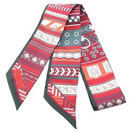 Hermès Hermes Twilly Colliers de Chiens Ribbon Scarf Muffler Multicolore Verde Bordò